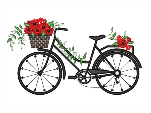Bicycle with Flowers: A Charming Summer Embroidery