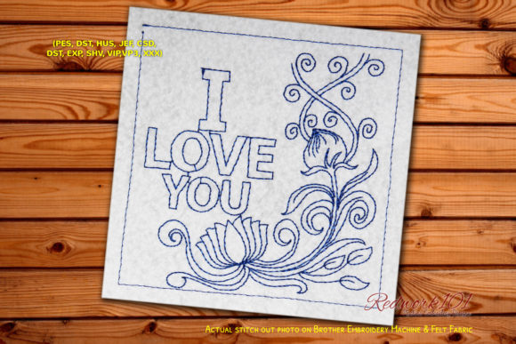 Charming I Love You Floral Pattern Redwork